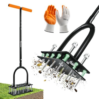 Saker Manual Lawn Aerator Tool with 15 Iron Spikes Orange - color: Orange