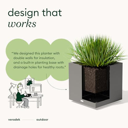 Veradek Block Series Cube Planter - Square Outdoor Planter - color: Gray, size: Medium
