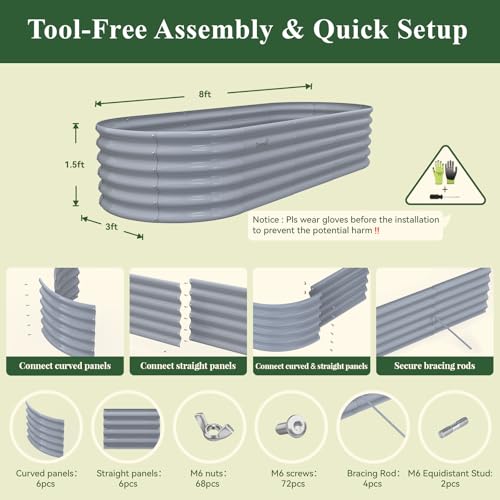 Galvanized Raised Garden Bed, 8x3x1.5ft Oval Metal Planter Box
