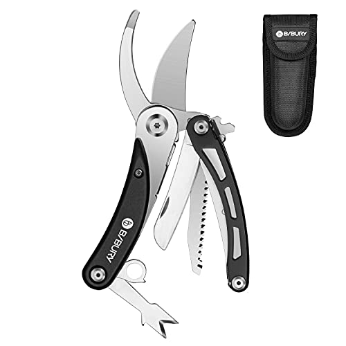 BIBURY 5 in 1 Gardening Hand Pruners, Multitools Folding Pruning Shears