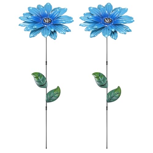 M METERXITY 2 Pack Large Flower Garden Decor Stakes, 13 Inch Waterproof Metal Garden Stakes Spring Decorative for Indoor/Outdoor/Lawn/Flower Pot/Bed/Bouquets/Patio/Terrace/Home Decor [Blue] - color: Blue