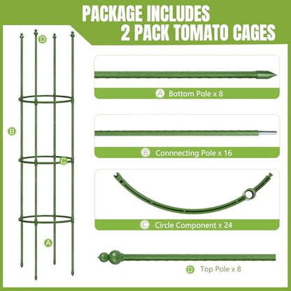 2 Pack Up to 59 Inch Height Adjustable Tomato Cages for Garden - color: Green