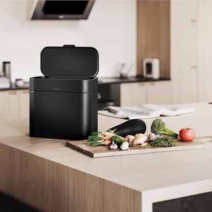 simplehuman Compost Caddy, 4L / 1.1 Gallon Countertop Kitchen Compost Bin with Magnetic Dock for Trash Can, Soft-Seal Lid, Removable Inner Bucket, Matte Black Steel - color: Matte Black
