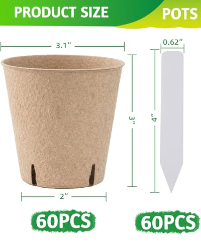 LWWTBS 3.15" Peat Pots 60Pcs Biodegradable Pots for Seedlings
