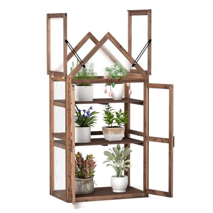 Happygrill Cold Frame, Mini Wooden Green House w/Transparent Openable Roof