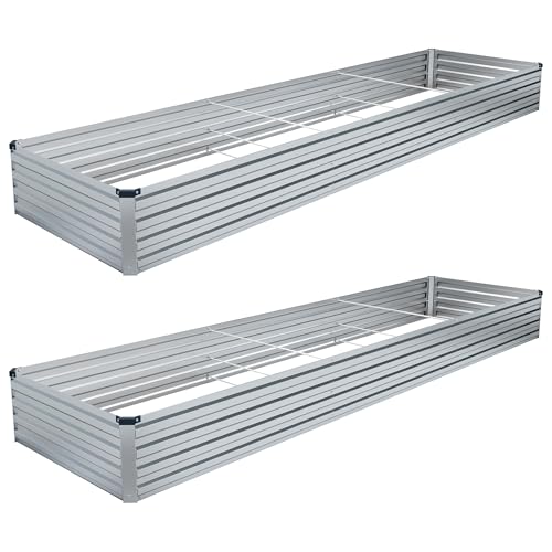 DIIYIV 2PCS 12x4x1FT Galvanized Raised Garden Bed Kit,Vegetable Boxes-Rectangle Metal Flower Box,Large Planter Raised Beds Outdoor Garden for Planting,Fruit,Herb-Silver - color: Silver, size: 12x4x1(2PCS)