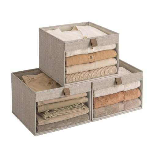 StorageWorks Fabric Storage Bins with Clear Window, Brown and Beige, 3-Pack - color: Brown and Beige, size: 12 ¾" L x 12 ¾" W x 9" H