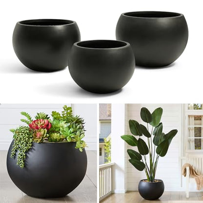 21.3"Dia x 14.8"H Extra Large Fiberstone Sphere Planter, Black Round Pot - color: Black, size: Extra Large