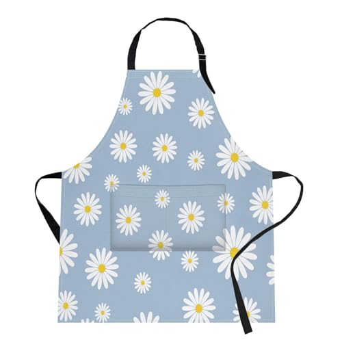 Britimes Apron with Pockets, 32x28 inch, for Women Men, Daisy Blue - color: Daisy