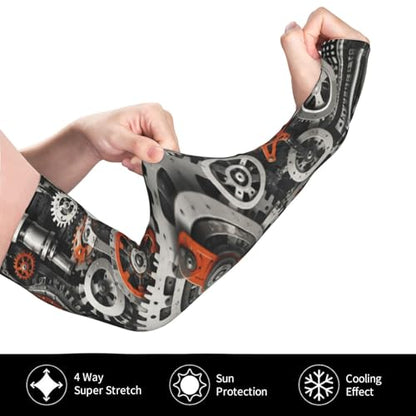 Arm Sleeves,Cooling UV Sun Protection Sports Compression for Men Women Garden Sports with Thumb Hole - color: Mechanical Gears