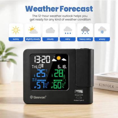 Geevon Projection Alarm Clock for Bedroom Ceiling with Weather Station