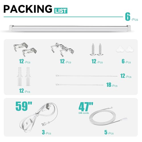 JESLED 2FT Grow Lights, 5000K Full Spectrum Sunlight White, V-Shaped Beam - size: 2FT-6P