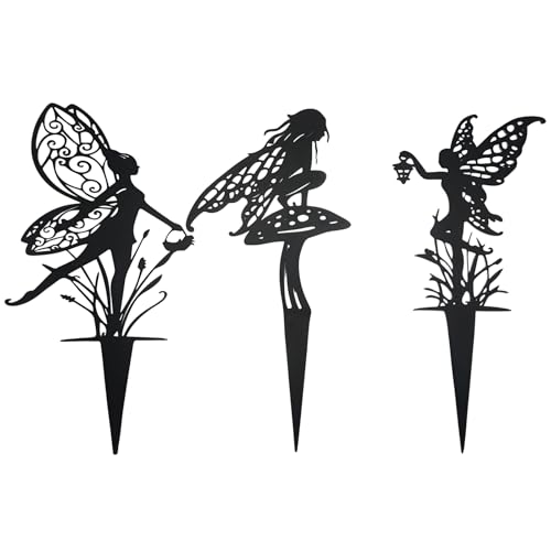 Decorative Garden Fairy Stakes, Black Metal Butterfly Fairy Stakes 3 Piece - color: Pure Black, size: 3Pack L