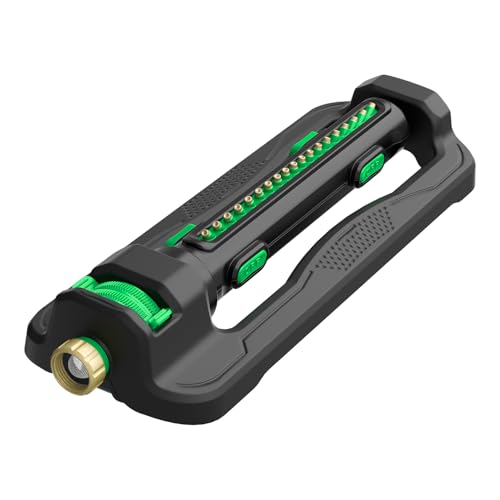 RESTMO Turbo Oscillating Sprinklers for Yard,Sprinkler with Weighted Base - color: Green 19 Durable Nozzles Oscillating Sprinkler
