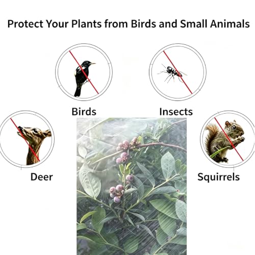 2PCS Bird Netting for Garden Protection with Zipper and Drawstring Fruit Tree Plant Netting Cover for Blueberry Vegetables BushesProtection from Insect Squirrels Birds, 3.3Ft x 2.7Ft