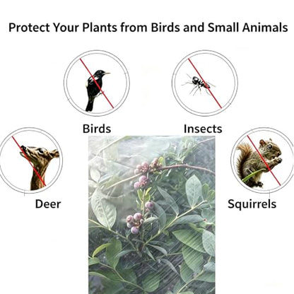 2PCS Bird Netting for Garden Protection with Zipper and Drawstring Fruit Tree Plant Netting Cover for Blueberry Vegetables BushesProtection from Insect Squirrels Birds, 3.3Ft x 2.7Ft