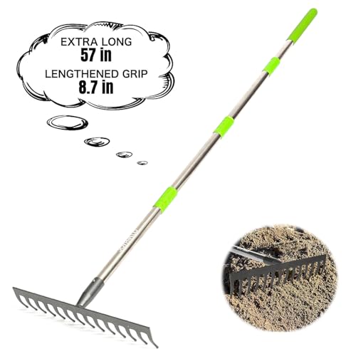 14 Tines Adjustable 30.5-57 Inch Bow Rake, Metal for Gardening - color: 14 Tines