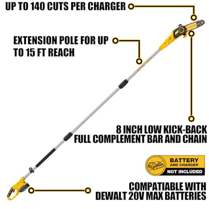 8-Inch Cordless Pole Saw for DeWALT 20V MAX Battery (Bare Tool)
