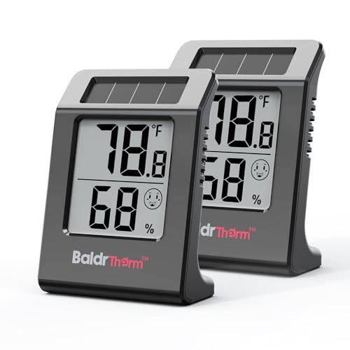 BaldrTherm Humidity Thermometer Meters, Solar-Powered Indoor Temperature Sensor Humidity Monitor, Humidity Gauge for Baby Rooms, Bedrooms, Home, Office, and Wine Cellars, 2Pack,Black - color: Black 2pack