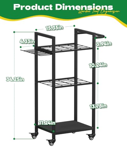 Garden Tool Organizer with Wheels, Yard Tower Rack, Black - color: black