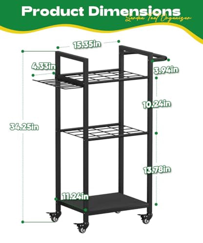 Garden Tool Organizer with Wheels, Yard Tower Rack, Black - color: black