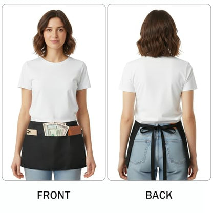 BOHARERS Waist Apron with 3 Pockets 12 Pack - Black Waitress Server Short Apron - color: 12 Pack Black