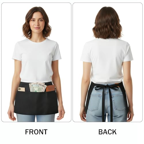 BOHARERS Waist Apron with 3 Pockets 20 Pack - Black Waitress Server Short Apron - color: 20 Pack Black