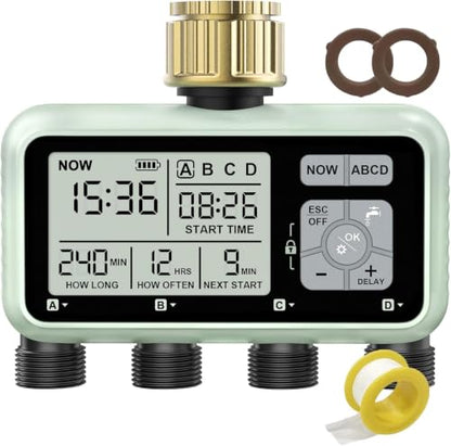 Watering Timer 4 Zone with with Brass Inlet, Sprinkler Timer 4 Outlet - style: 4 Outlets with Brass Inlet
