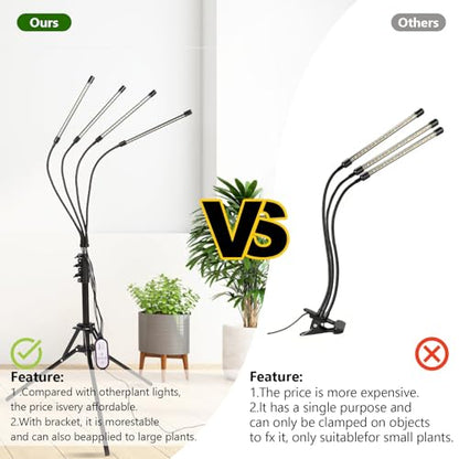Grow Light with Full Spectrum & Dual Timer, Adjustable Tripod & Gooseneck for Personalized Plant Lighting USB