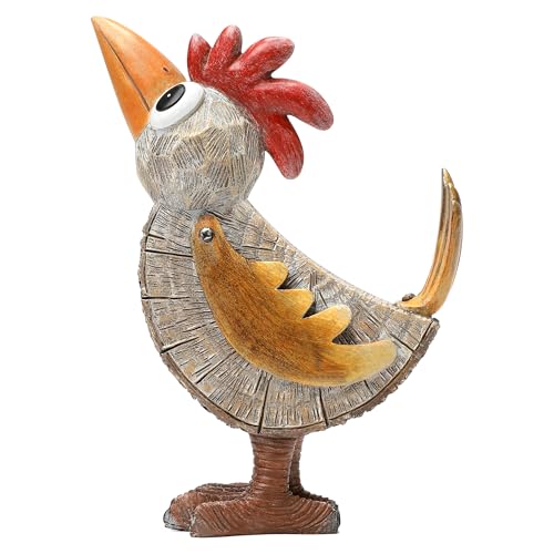 Outdoor Whimsical Rooster Statue Chicken Yard Art Garden Rooster Decor - color: Brown