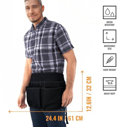 Under NY Sky Tool Pouch, 12 Pockets, 2 Loops and Hammer Loop, Black - color: Tool Belt Black