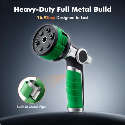 RESTMO Water Hose Nozzle Heavy Duty, Adjustable Garden Sprayer for Outdoor - color: Green