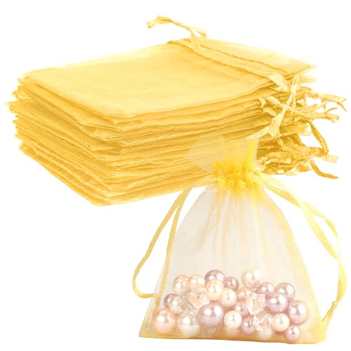 Gold Organza Bags - 50Pcs, Sheer 3 x 4 inch Jewelry & Party Favor Bags with Drawstring, Mini Mesh Gift Pouches for Wedding & Christmas - color: Gold - 3x4inch - 50pcs