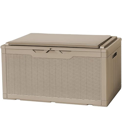 Flamaker Deck Box 98 Gallon Waterproof Resin Storage Box with Cushion - color: Brown, size: 98 Gallon