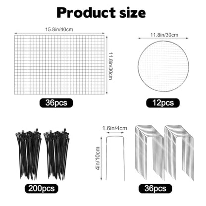 12 Sets of 16'' x 12'' Garden Plant Protectors from Animals With Detachable Covers ,36Pcs Metal Wire Protectors With Cover for Plants , Metal Plant Cage Chicken Wire Cloche with Stakes & Nylon Ties