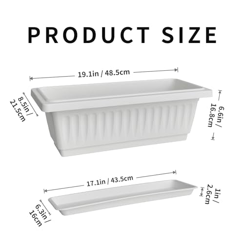 19 Inch Rectangular Plastic Planters, Set of 2, White Window Flower Boxes - color: White