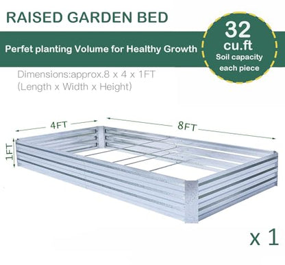 Galvanized Raised Garden Bed 8x4x1ft Single Unit - size: 8x4x1ft (1 PC)