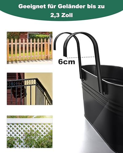 11 Inch Railing Planter Box, 3 Pack Metal Hanging Planters with Hooks