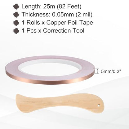 Copper Foil Tape 0.2" x82FT Single Conductive Adhesive Tape - size: 0.2 Inch x 82 FT