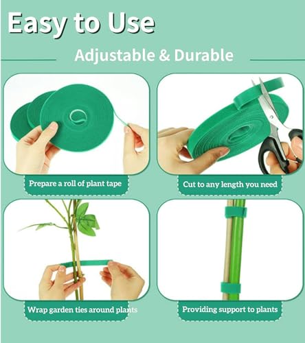 16.4 Feet Green Garden Tape Plant Ties 1/2'' Wide Garden Ties Plant Tape for Climbing Plants Reusable Gardening Plant Tape Support Strap for Flowers, Vines, Tomatoes Support Tape(16.4ft) - size: 16.4ft