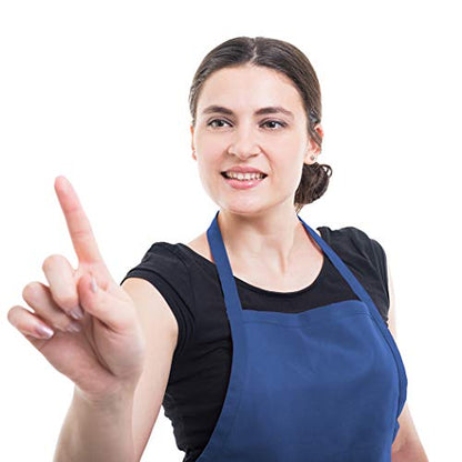 Total 6PCS Blue Bib Apron Adult with 2 Pockets for Women Men Chef Cooking Kitchen (6, Deep Blue) - color: Dark Blue
