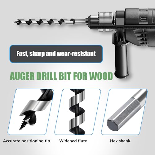 1-1/4 x 11.8 Auger Drill Bit for Wood,32x300mm Hex Shank Auger Bit - size: 1-1/4 in x 11.8 in