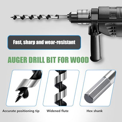 0.94 x 11.8 Auger Drill Bit for Wood,24x300mm Hex Shank Ship Auger Bit - size: 0.94 in x 11.8 in