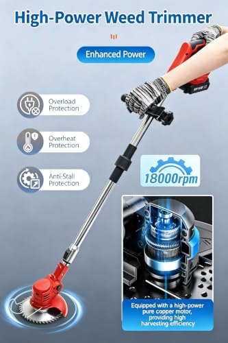 Foldable Electric Weed Wacker, 21V Battery Cordless Weed Eater, Red - color: Red