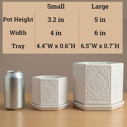 Ceramic Pots for Plants Set of 2, 6-Inch & 4-Inch Wide w/ Drainage & Saucer