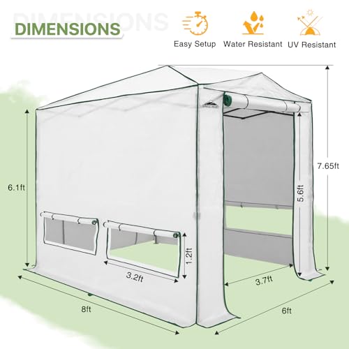 EAGLE PEAK 8x6 Easy Setup Pop Up Greenhouse, Woven Top, Translucent - color: Translucent, size: 8x6