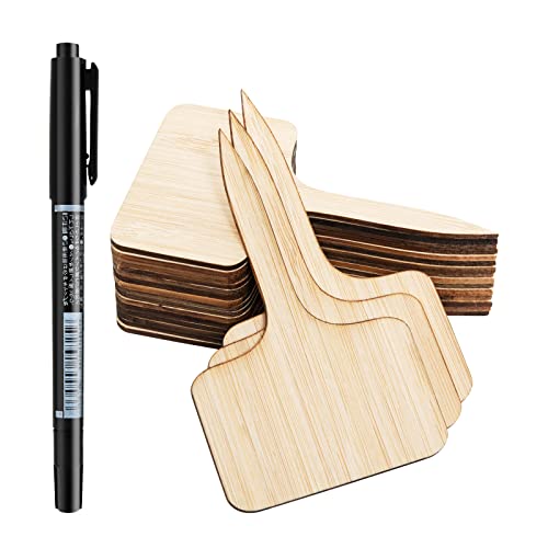 OBTANIM 75 Pack Bamboo T-Type Plant Labels with A Marker Pen, Garden Markers Sign Plant Tags for Seedling Potted Herbs Flowers Vegetables - style: T-Type