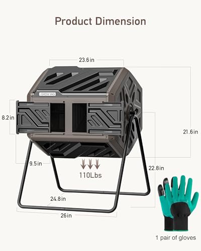 THE Growing 43 Gal Outdoor Compost Bin Tumbler for Backyard Garden, Brown - color: Coffee