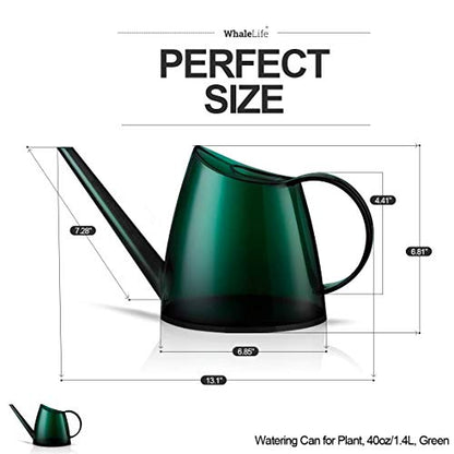 WhaleLife Small Indoor Plant Watering Can - 1.4L Dark Green Long Spout - color: Green