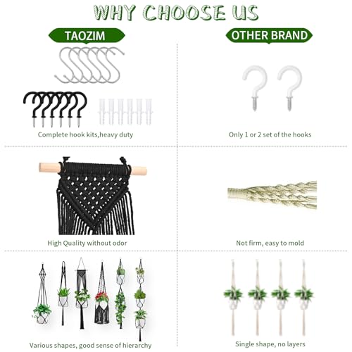 Macrame Plant Hangers, 6Pack Hanging Plant Holders Indoor, Black - color: Black